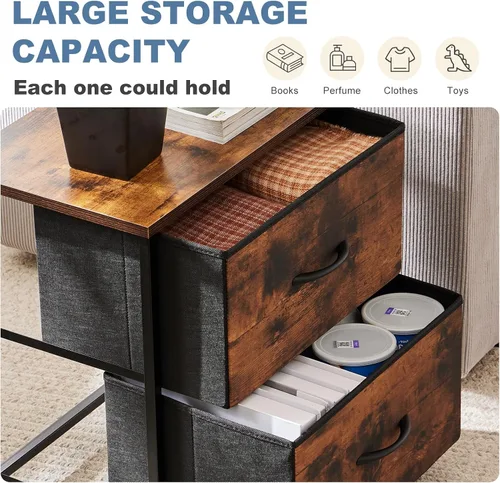 Miniatura 6 de DUMOS Mesita de noche pequeña con 2 cajones de tela, mesa auxiliar para dormitorio, muebles de almacenamiento para mesita de noche de 20 pulgadas