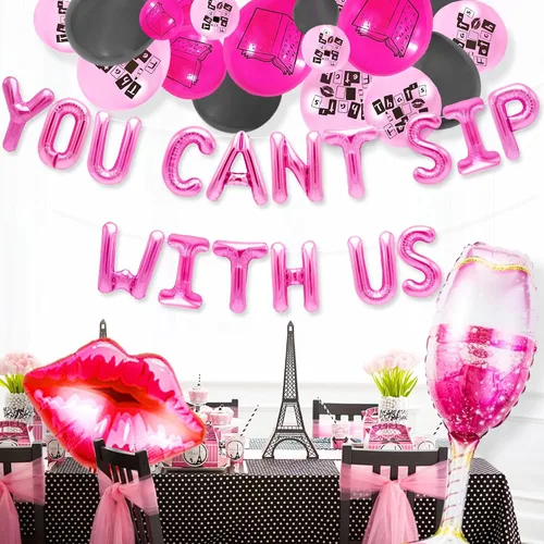 Miniatura 4 de LaVenty Decoración de fiesta con texto en inglés «You Can't Sip With Us», decoración de fiesta de cumpleaños de niña significativa para despedida