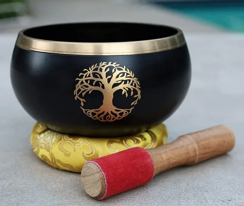 Miniatura 5 de Juego de cojines tibetanos de mazo de cuenco de árbol de la vida para meditación, yoga, curación espiritual y atención plena, color negro extragrande