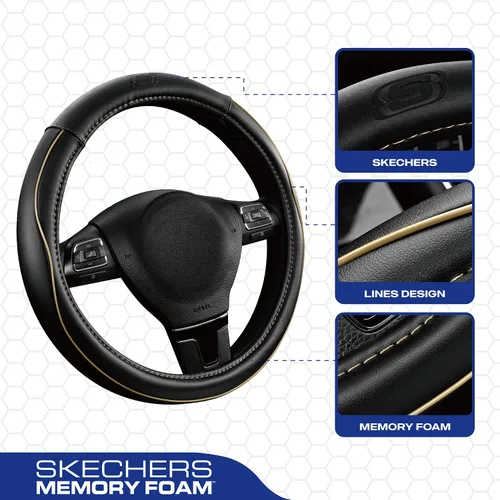 Miniatura 2 de Skechers Funda de volante de espuma viscoelástica, Funda de volante de microfibra con ribete deportivo de ajuste universal de 14" 1/2-15" Protector