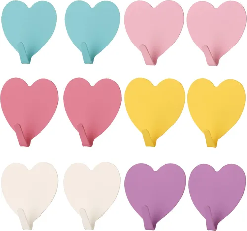 Miniatura 8 de JtmyAota Paquete de 6 ganchos decorativos de pared en forma de corazón, gancho de pared adhesivo fuerte de acero inoxidable para el hogar, cocina