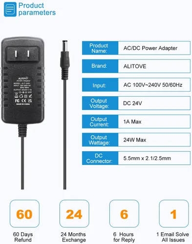 Miniatura 3 de ALITOVE Adaptador de fuente de alimentación de 24V 1A 24W DC 100~240V AC a DC 24 voltios 1 Amp Convertidor 24 VDC 1000mA 800mA 600mA 400mA 200mA