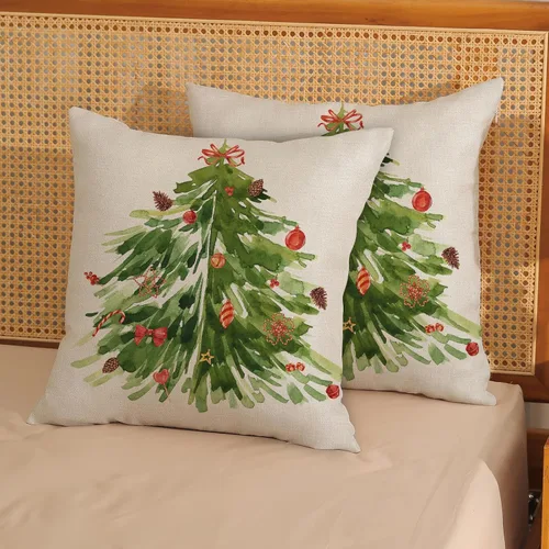 Miniatura 2 de AGAYNA Juego de 2 fundas de almohada decorativas con diseño de acuarela verde salvia para árbol de Navidad de 16 x 16 pulgadas, para sofá, invierno