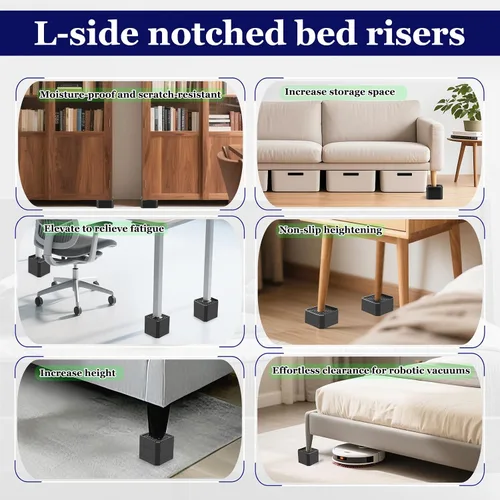 Miniatura 5 de Elevadores de cama resistentes, bloques elevadores de muebles ajustables de 1.5, 3, 4.3 pulgadas para patas de sofá, mesa, escritorio, refrigerador