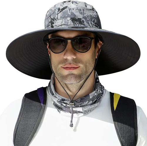 Miniatura 9 de 【Gran tamaño XXL y ala ancha】 Sombreros de sol para hombre, UPF50+resistente al agua: sombrero de pesca Boonie para senderismo, safari, playa, jardín