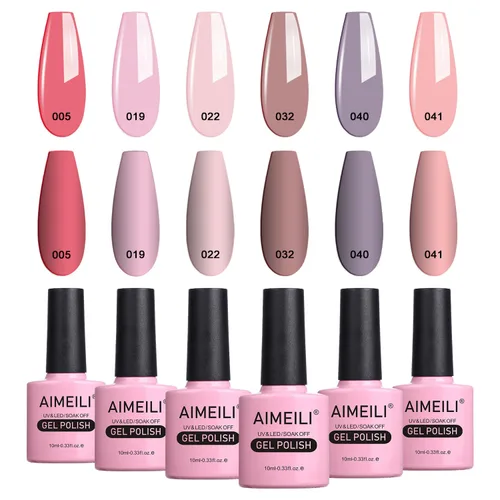 Miniatura 17 de AIMEILI Juego de esmaltes de uñas de gel para el día de San Valentín, esmalte de uñas de gel rosa nude, juego de 6 piezas x 0.3 fl oz - Juego de 31