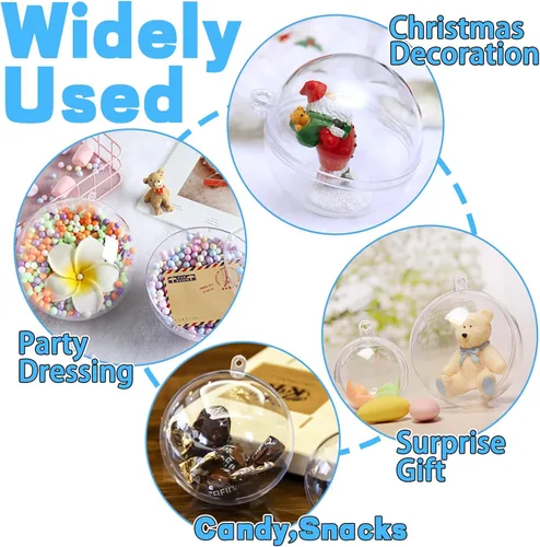 Miniatura 5 de 25 juegos de 50 piezas de adornos rellenables de plástico transparente, bola de manualidades DIY transparente, adorno de Navidad DIY transparente