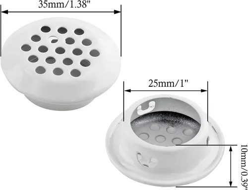 Miniatura 3 de 20 rejillas de ventilación circulares de 1 pulgada (0.984 in), rejilla de ventilación redonda de acero inoxidable para cocina, baño, gabinete, Blanco