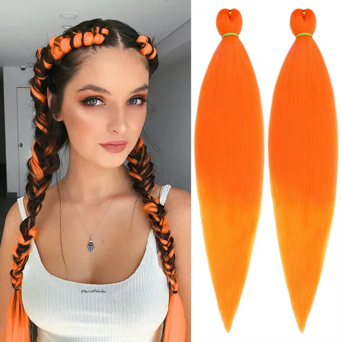 Miniatura 16 de Leeven 26 pulgadas, 2 paquetes de cabello trenzado color lila claro preestirado, cabello trenzado lavanda preestirado, extensiones de cabello