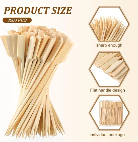 Miniatura 2 de Minatee 3000 piezas de pinchos de bambú para aperitivos, palillos de dientes, brochetas anchas de madera para brochetas de cóctel, kababs de frutas