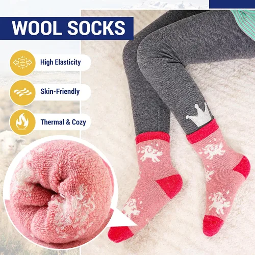 Miniatura 111 de Eocom 6 pares de calcetines de invierno cálidos de lana para niños y niñas