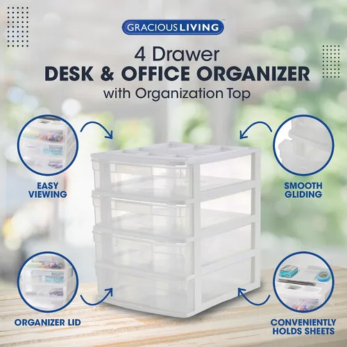 Miniatura 4 de Gracious Living Organizador de escritorio y encimera de 4 cajones con tapa de organización para almacenamiento de manualidades, suministros