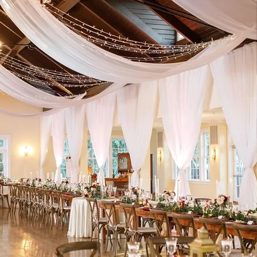 Miniatura 13 de FUHSY Cortinas de techo para arco de boda, tela drapeada, tela de gasa, cortinas de gasa burdeos para telón de fondo, 5 x 20 pies, 2 paneles