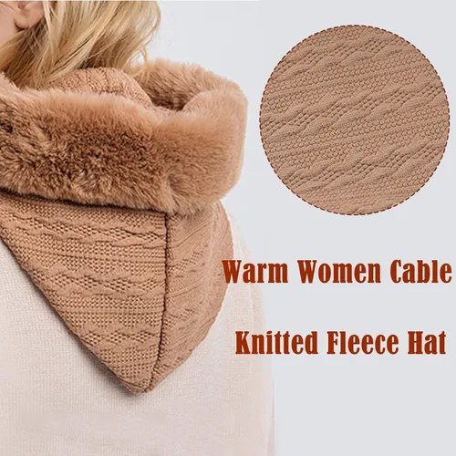 Miniatura 6 de Gorro de vellón para mujer de una pieza con capucha pasamontañas cálido invierno resistente al viento con cordón