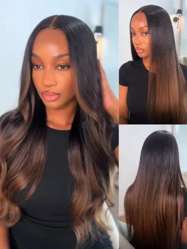 Miniatura 21 de Nadula Pelucas de cabello humano lacio Yaki sin pegamento con encaje frontal de 7 x 5 pulgadas, nudos invisibles, predepilados, pretodo, 3S, listo