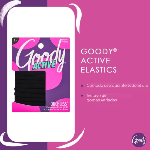Miniatura 4 de Goody Ouchless Elásticos para Cabello Sin Costuras, 8 Unidades, Negro, Sujeción Suave Sin Daños, Sin Enganches ni Tirones, Para Todas las Ocasiones