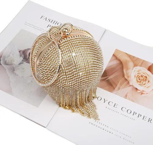 Miniatura 8 de GUOZI Bolso redondo para mujer con borla con diamantes de imitación para boda fiesta