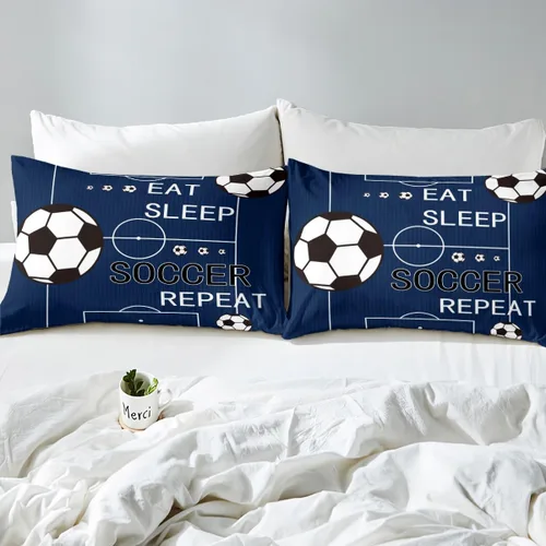 Miniatura 4 de jejeloiu Juego de ropa de cama de fútbol para niños, tamaño individual, juego de funda de edredón de fútbol para niños y niñas, funda de edredón
