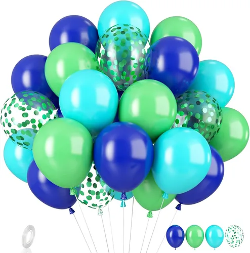 Miniatura 12 de Globos azules y negros, 35 unidades, globos de látex azul oscuro, negro y plateado con confeti plateado para cumpleaños, baby shower, bodas