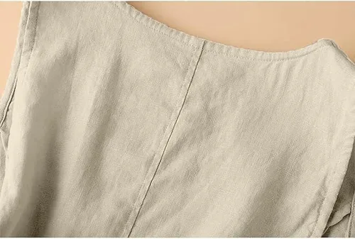 Miniatura 6 de UATKIMI Chaleco de lino de algodón para mujer, casual, holgado, cuello en V, sin mangas, chaqueta, Beige