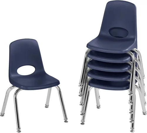 Miniatura 40 de FDP 16" Silla apilable escolar, silla de estudiante apilable con patas de acero cromado y ruedas; para aprendizaje en casa o en el aula - Gris claro