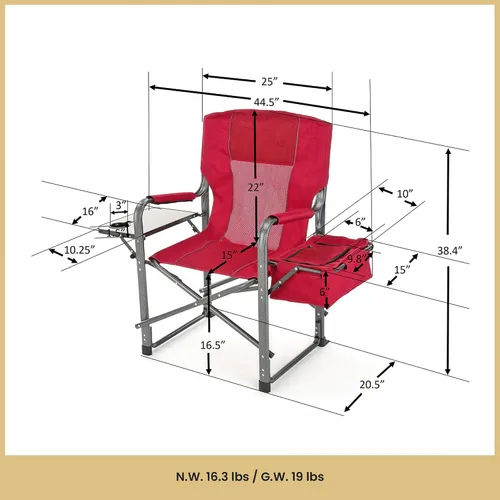 Miniatura 3 de ARROWHEAD OUTDOOR Silla de director plegable con mesa auxiliar y enfriador integrado, soporte para tazas, bolsa de almacenamiento, soporta hasta 450