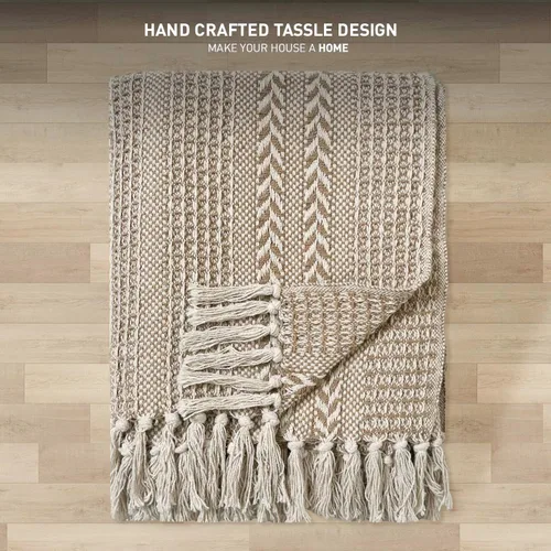 Miniatura 2 de Chardin home - Manta beige trenzada con tejido de punto gofre, 50x60 pulgadas, de algodón reciclado; grande, portátil, transpirable, amigable