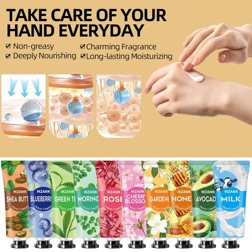 Miniatura 5 de Paquete de 10 cremas para manos con fragancia de plantas naturales, crema hidratante para el cuidado de las manos, set de regalo para viaje