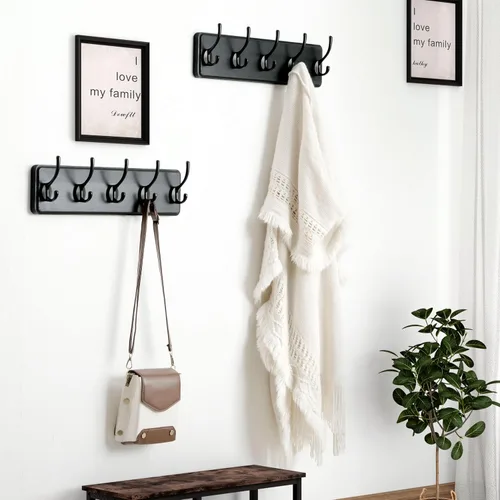 Miniatura 5 de Dseap Perchero de Pared: Moderno, Patentado, Resistente, 17.4" de Largo, Riel Colgador de Madera con 5 Ganchos Dobles para Abrigos de Invierno, Negro
