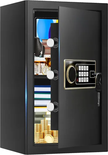 Caja fuerte ignífuga grande de 3.4 pies cúbicos para el hogar, seguridad digital ignífuga e impermeable con teclado programable y bloqueo de llave,
