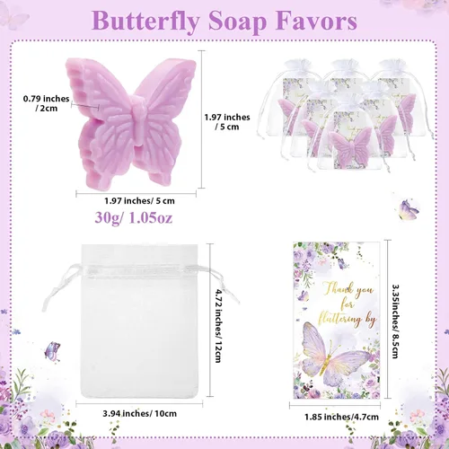 Miniatura 2 de Dunzy Juego de 50 recuerdos de fiesta de bienvenida de bebé con temática de mariposa para invitados, regalos de jabón de mariposa con tarjeta