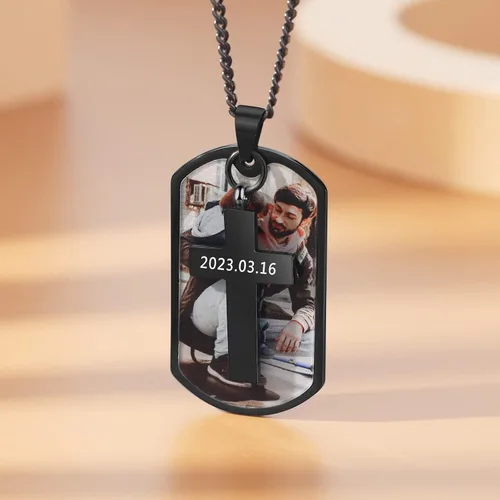 Miniatura 4 de Collar con foto personalizada para hombres, día del padre, etiqueta de perro con nombre personalizado para hombres, novio, collar conmemorativo