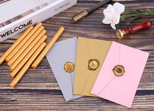 Miniatura 7 de PAXCOO - Cera de sellado, 20 varillas de sellado de cera, pistola de pegamento para sello de cera, sello de cera de letras y manualidades (dorado)