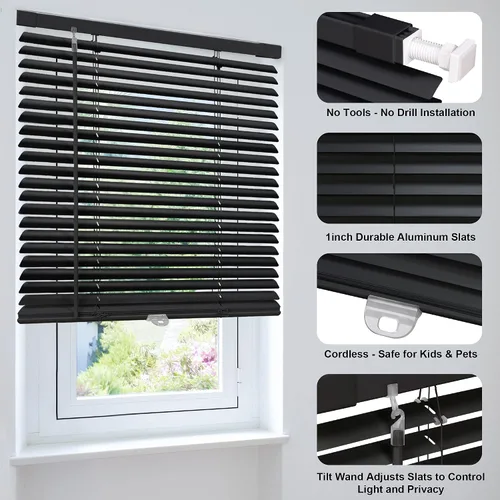 Miniatura 3 de LazBlinds Mini Persianas de Aluminio de 1", Sin Herramientas-Sin Taladro, Persianas Sin Cordón para Ventanas Interiores, Persianas Horizontales