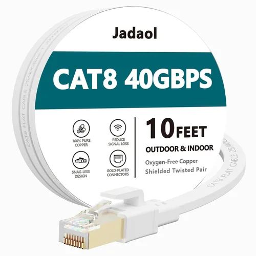 Miniatura 21 de Jadaol Cable Ethernet Cat 8 de 20 pies, 40 Gbps 2000 MHz, cable de conexión LAN RJ45 S/FTP, cable de red Cat8 de alta velocidad para router, módem