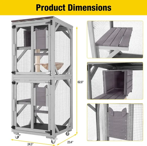 Miniatura 3 de Aivituvin Catio - Jaula de madera para gatos al aire libre con acceso a ventana, casa grande para gatitos sobre ruedas, 62.4 pulgadas, patio