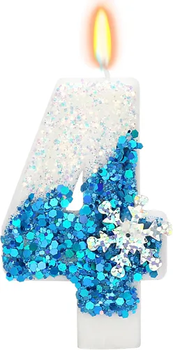 Velas temáticas de cumpleaños de nieve congelada, vela de cumpleaños número 4 para suministros de fiesta, decoración de fiesta de cumpleaños Azul