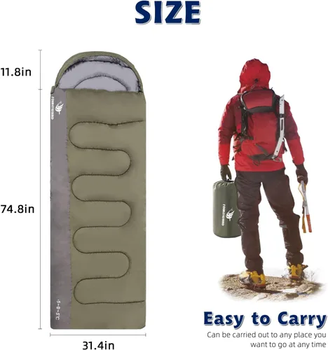 Miniatura 2 de Saco de dormir para adultos y niños, impermeable y ligero, saco de dormir con capucha de 3 estaciones para acampar, senderismo, viajes al aire libre