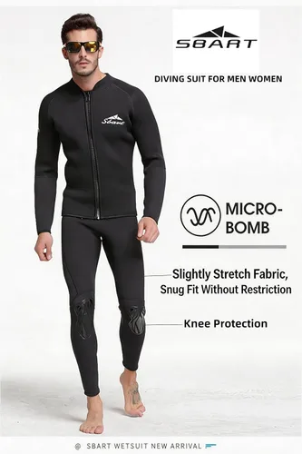 Miniatura 2 de Sbart Traje de neopreno prémium de 0.069 pulgadas para hombre, chaqueta superior de dos piezas + pantalones, mantiene el calor y comodidad, traje