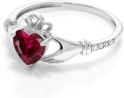 Miniatura 3 de Gem Stone King Anillo claddagh celta irlandés de oro blanco de 10 quilates para mujer