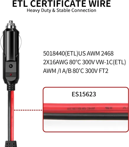 Miniatura 5 de Energeaster Divisor de encendedor de cigarrillos de coche de 16 pulgadas de 1 a 2 con luz LED, enchufe de 12 V 24 V, divisor de 2 vías Y, cable