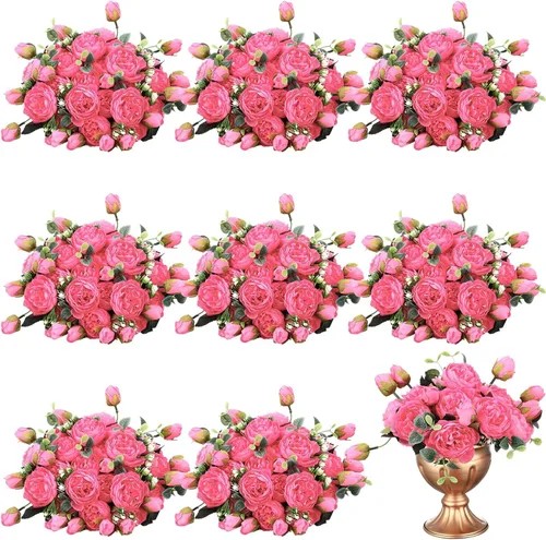 Hoteam 24 paquetes de flores artificiales de peonías artificiales para boda, ramo de peonías de seda, arreglos florales falsos para novia, arreglos