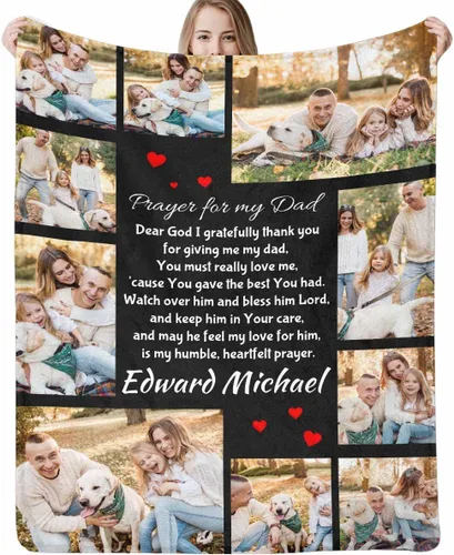 Miniatura 30 de Regalo para papá de hija manta personalizada con fotos, manta suave personalizada, regalo de cumpleaños para papá, manta del mejor papá del mundo