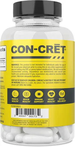 Miniatura 8 de CON-CRET Cápsulas de creatina HCl Apoyo muscular, cognitivo y de energía celular Sin hinchazón ni calambres Fabricado en EE. UU. y certificado