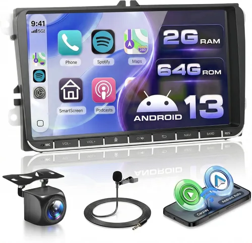 podofo 2G+64G coche estéreo GPS navegación unidad principal 9 pulgadas pantalla táctil para VW Passat Jetta Tiguan Golf MK5 MK6 T5 EOS Polo en Dash