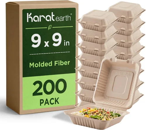 Miniatura 15 de KARAT EARTH Clamshell - Contenedores Take Out de comida para llevar [8"x8", 200 ct] - Contenedores compostables para llevar, bagazo biodegradable