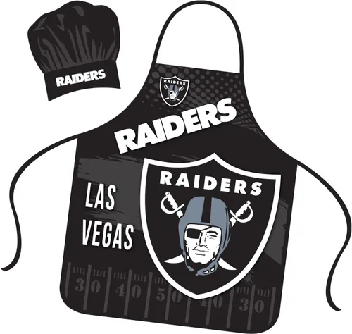 Mojo Licensing Las Vegas Raiders Delantal Sombrero de Chef Conjunto a todo Color Tamaño Universal Tie Back Grilling Tailgate BBQ Cooking Host, Color
