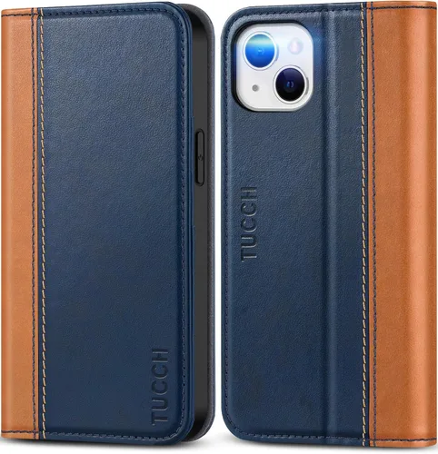 Miniatura 11 de TUCCH Funda tipo cartera para iPhone 13 5G, de piel sintética, con 3 ranuras para tarjetas, diseño de libro con soporte, funda interior de TPU a