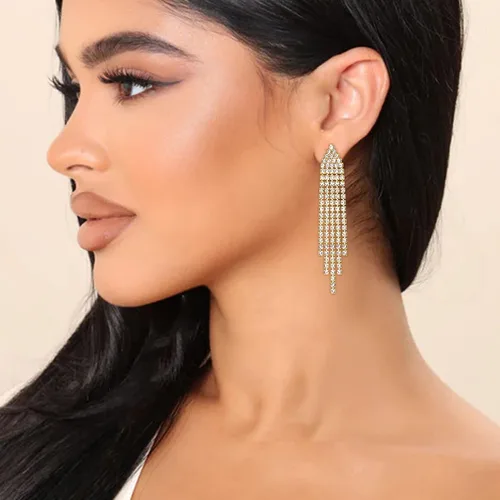 Miniatura 3 de EleQueen Austrian Crystal Chandelier Tassel Earrings Linear Drop Dangle Earrings for Women Wedding Bridal Party