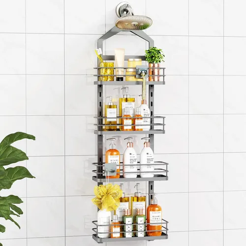Miniatura 16 de ODesign Organizador de ducha de 2 niveles de altura ajustable, organizador de almacenamiento de estantes de baño, cesta de color negro